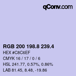カラーコード: RGB 200 198.8 239.4 | qconv.com