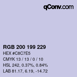 Color code: RGB 200 199 229 | qconv.com