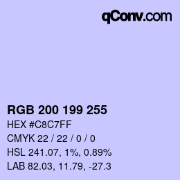 Color code: RGB 200 199 255 | qconv.com