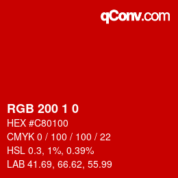 颜色代码: RGB 200 1 0 | qconv.com