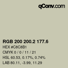 カラーコード: RGB 200 200.2 177.6 | qconv.com