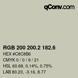 カラーコード: RGB 200 200.2 182.6 | qconv.com