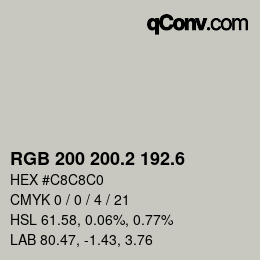 カラーコード: RGB 200 200.2 192.6 | qconv.com