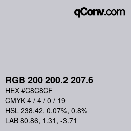 カラーコード: RGB 200 200.2 207.6 | qconv.com