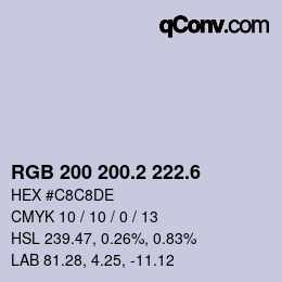 カラーコード: RGB 200 200.2 222.6 | qconv.com