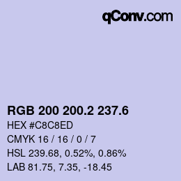 カラーコード: RGB 200 200.2 237.6 | qconv.com
