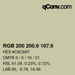 カラーコード: RGB 200 200.6 167.6 | qconv.com