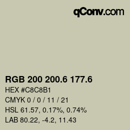 カラーコード: RGB 200 200.6 177.6 | qconv.com