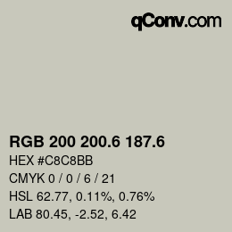 カラーコード: RGB 200 200.6 187.6 | qconv.com