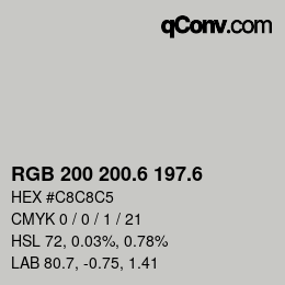 カラーコード: RGB 200 200.6 197.6 | qconv.com