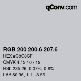 カラーコード: RGB 200 200.6 207.6 | qconv.com