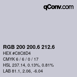 カラーコード: RGB 200 200.6 212.6 | qconv.com
