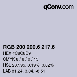 カラーコード: RGB 200 200.6 217.6 | qconv.com