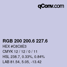 カラーコード: RGB 200 200.6 227.6 | qconv.com