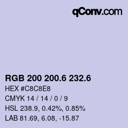 カラーコード: RGB 200 200.6 232.6 | qconv.com