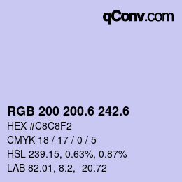 カラーコード: RGB 200 200.6 242.6 | qconv.com