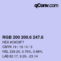 カラーコード: RGB 200 200.6 247.6 | qconv.com