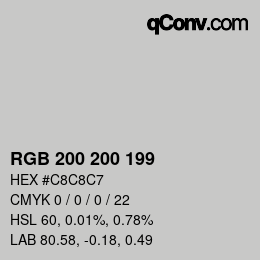 颜色代码: RGBA 200 200 199 1 | qconv.com