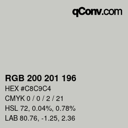 Color code: RGB 200 201 196 | qconv.com