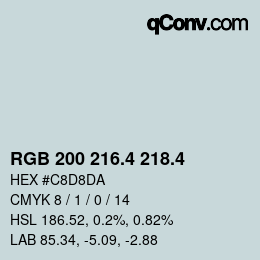 カラーコード: RGB 200 216.4 218.4 | qconv.com