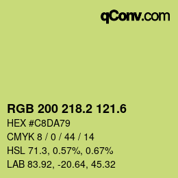 カラーコード: RGB 200 218.2 121.6 | qconv.com