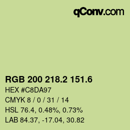 カラーコード: RGB 200 218.2 151.6 | qconv.com