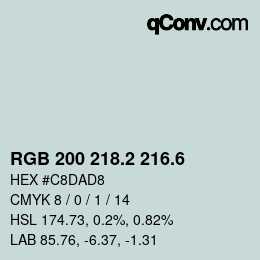 カラーコード: RGB 200 218.2 216.6 | qconv.com