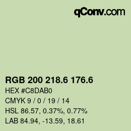 カラーコード: RGB 200 218.6 176.6 | qconv.com