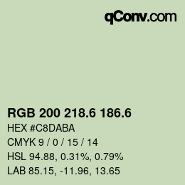 カラーコード: RGB 200 218.6 186.6 | qconv.com