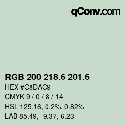カラーコード: RGB 200 218.6 201.6 | qconv.com