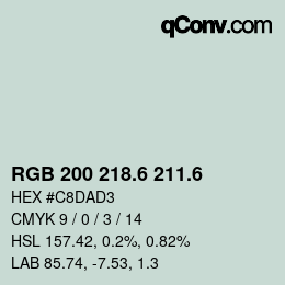 カラーコード: RGB 200 218.6 211.6 | qconv.com