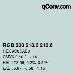 カラーコード: RGB 200 218.6 216.6 | qconv.com