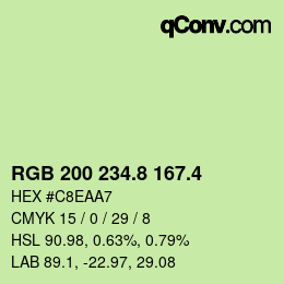 カラーコード: RGB 200 234.8 167.4 | qconv.com