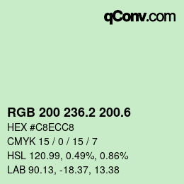 カラーコード: RGB 200 236.2 200.6 | qconv.com