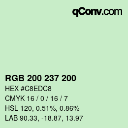 Color code: RGB 200 237 200 | qconv.com
