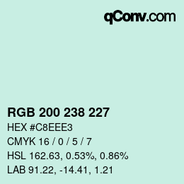 Color code: RGB 200 238 227 | qconv.com