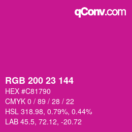 カラーコード: RGB 200 23 144 | qconv.com