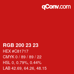 Color code: RGB 200 23 23 | qconv.com