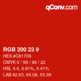 Color code: RGB 200 23 9 | qconv.com