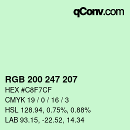 Color code: RGB 200 247 207 | qconv.com