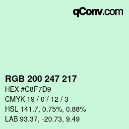 Código de color: RGB 200 247 217 | qconv.com