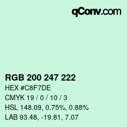 Color code: RGB 200 247 222 | qconv.com