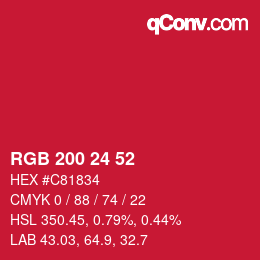 カラーコード: RGB 200 24 52 | qconv.com
