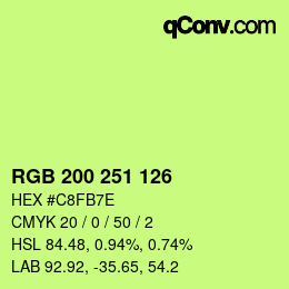 Color code: RGB 200 251 126 | qconv.com