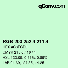 カラーコード: RGB 200 252.4 211.4 | qconv.com