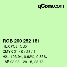 Color code: RGB 200 252 181 | qconv.com
