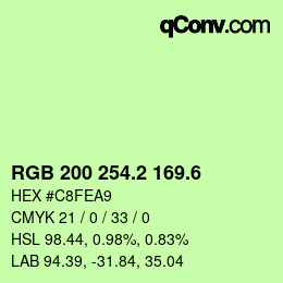 カラーコード: RGB 200 254.2 169.6 | qconv.com