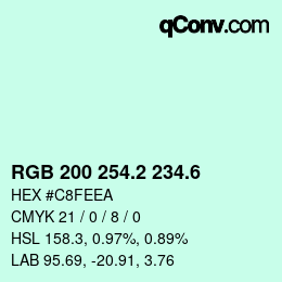 カラーコード: RGB 200 254.2 234.6 | qconv.com