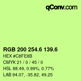 カラーコード: RGB 200 254.6 139.6 | qconv.com