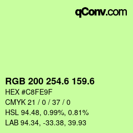 カラーコード: RGB 200 254.6 159.6 | qconv.com